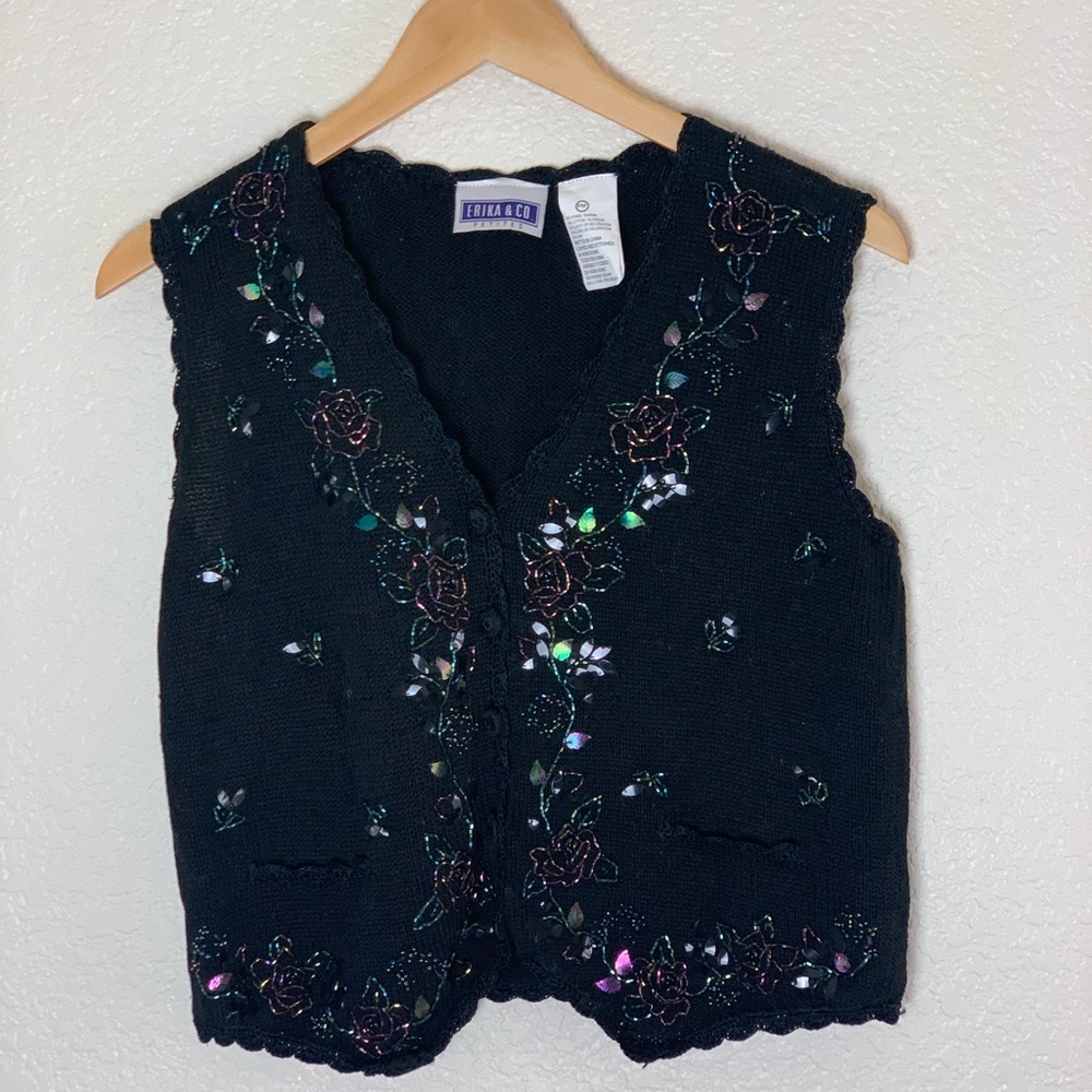 Erika & Co | Vintage sequin knit button front cardigan vest size petite …